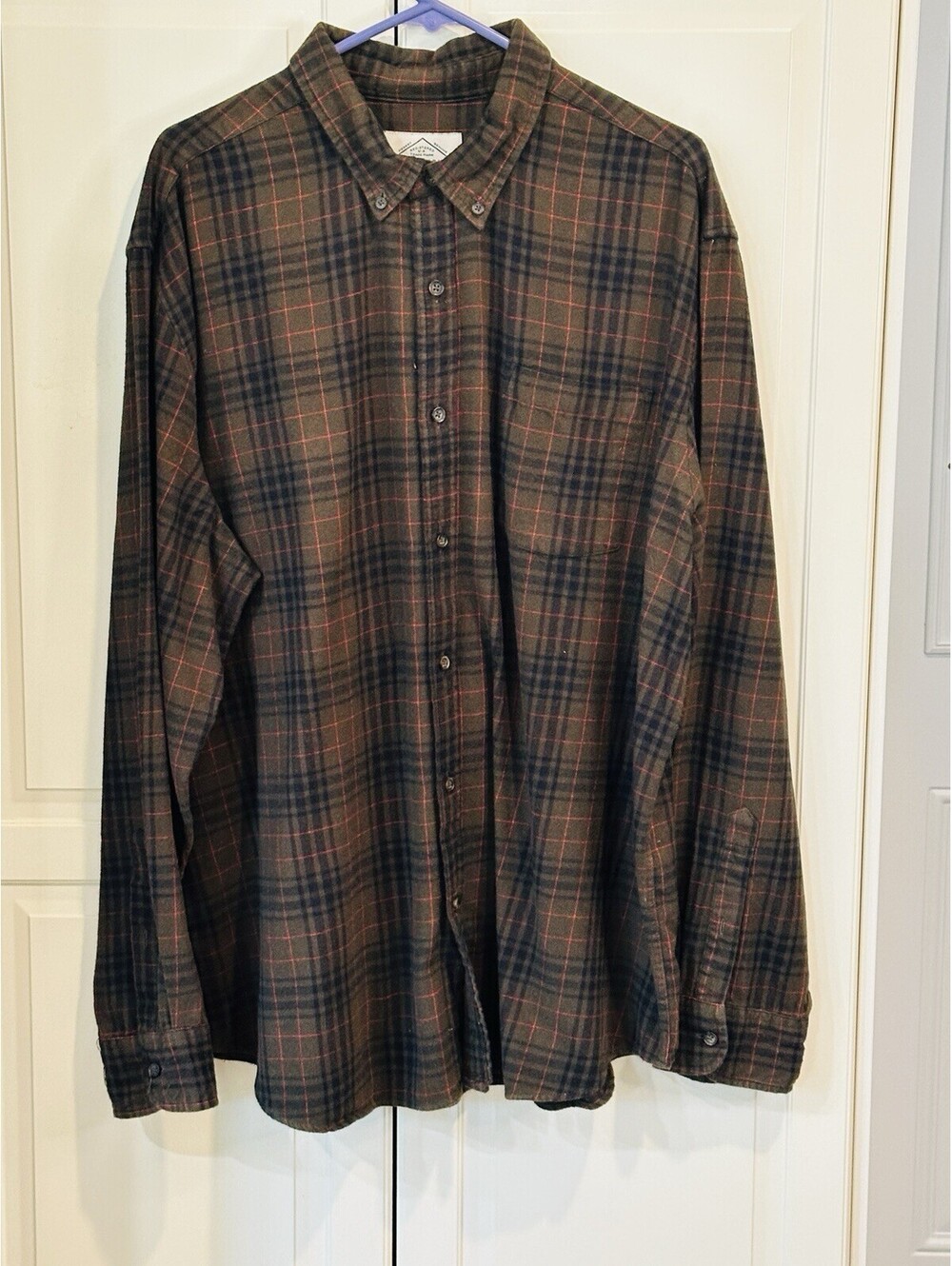 St John's Bay Army Green, Red, Black Plaid Men Shirt XXL